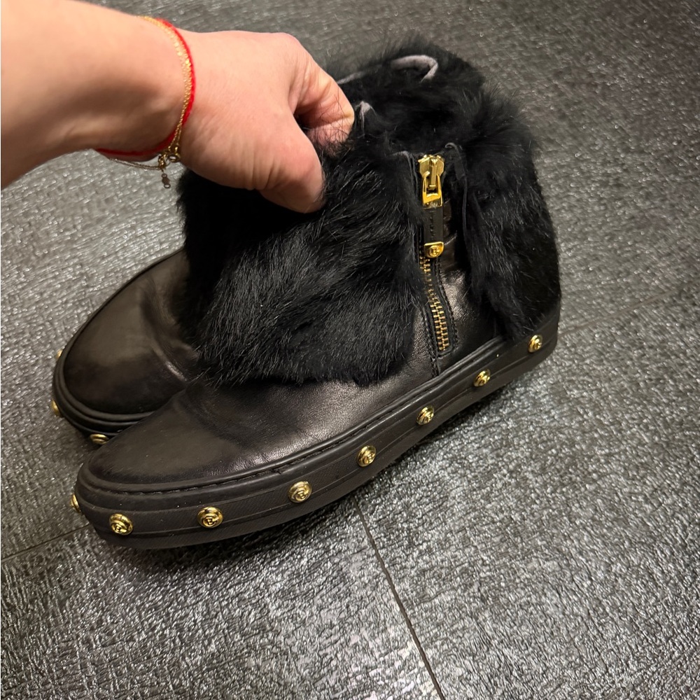 Baldinini Real Black Fur-Trimmed Boots Sz 37